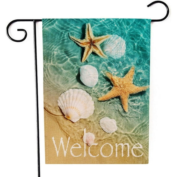 Welcome Beach Garden Flag Starfish and Seashell Double Sided Decorative Sea Small Summer Fall Yard Decor Flags for Outdoor Decoration 12 X 18 Inch