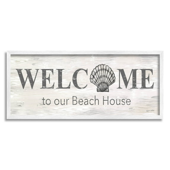 Welcome Beach House Clam Sign Coastal Graphic Art White Framed Art Print Wall Art