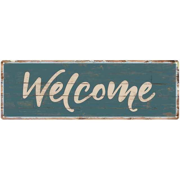 Welcome Beach Style Wood Look Sign Gift Green 6x18 Metal Decor 106180086008