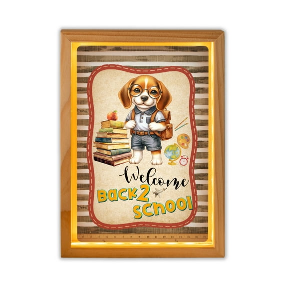 Welcome Beagle Back to School Vintage Retro Acrylic Plaque with Wood Photo Frame Box Beagles Dog Lover Gifts Idea Light Box - 02012
