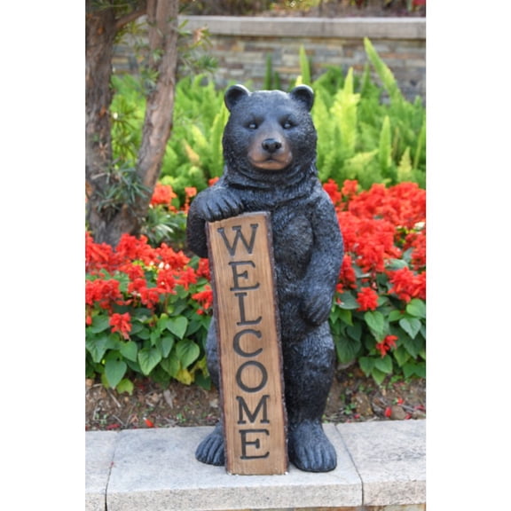 Hi-Line Gift Ltd. Welcome Bear Haven: Standing Black Bear with Heartwarming Welcome Sign