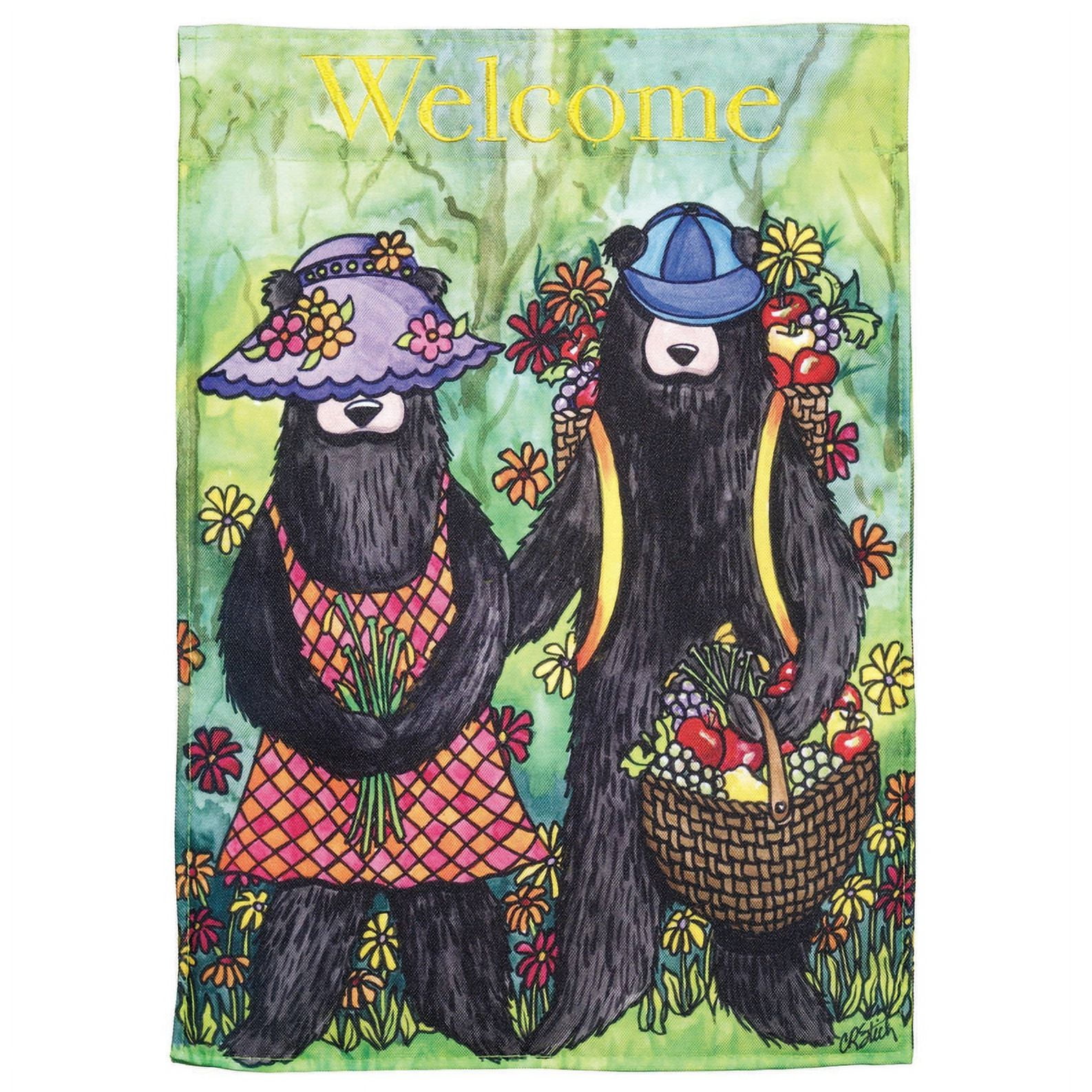 Large Multicolor Polyester Welcome Black Bear Garden Flag