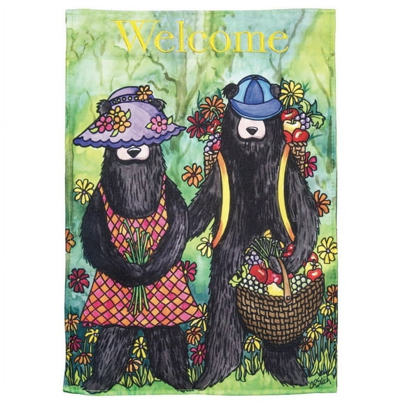Magnolia Gardens M001412 29 x 42 in. Double Applique Welcome Black Bear Polyester & Print Garden Flag - Large