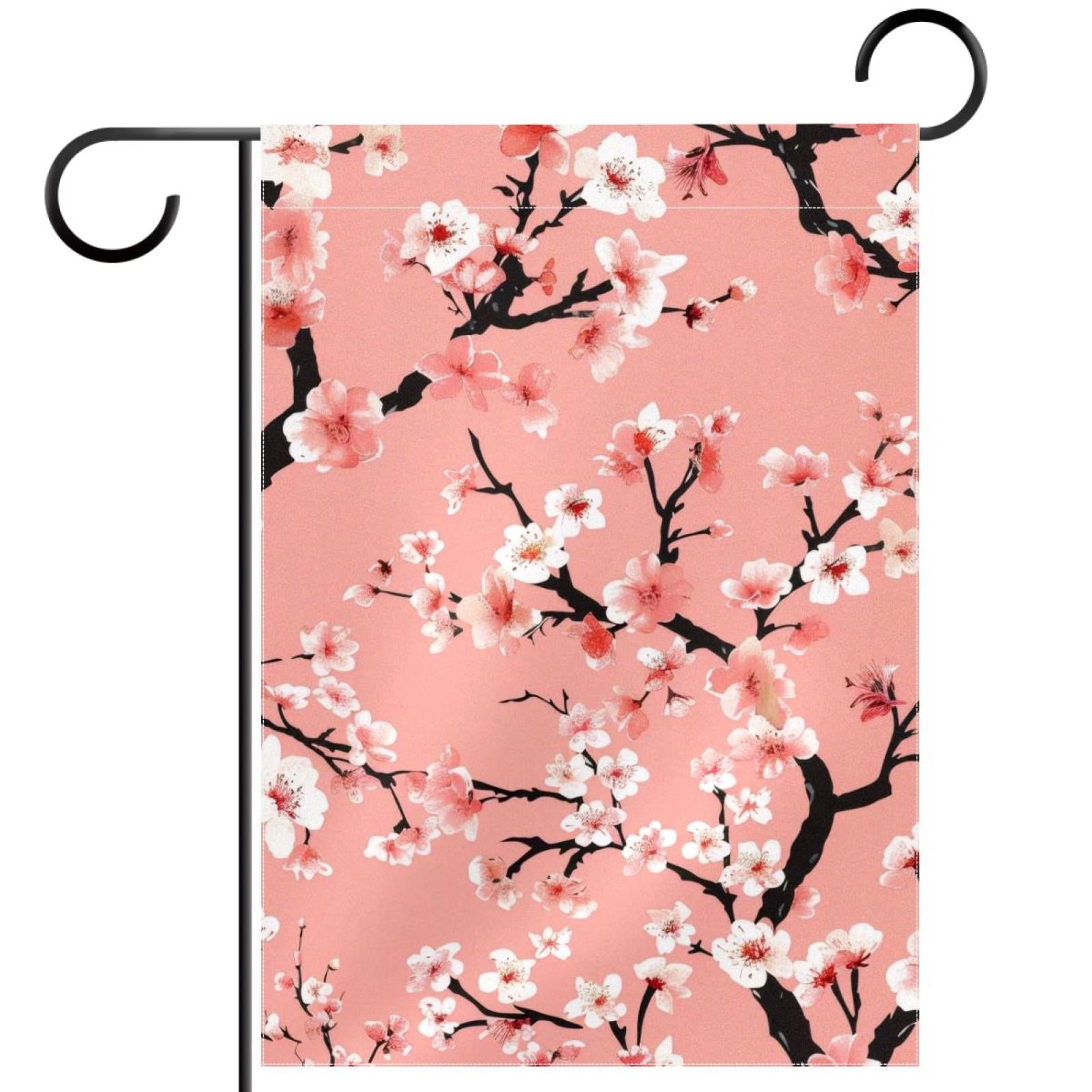 Welcome Beautiful Cherry Blossom Pattern Pink Garden Flag, Vertical Double Sided Small House Flag, Yard Farmhouse Outdoor Deck Veranda Lawn Decor 28x40 Inch