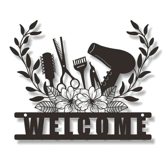 Welcome Beauty Hair Salon Wall Sticker Decor Scissors Comb Hairdryer Hair Gallery Wall Sculptures Sign Hanging Art Decal