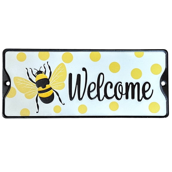 Welcome Bee Sign Door Wall Decor Home Room Office Indoor Outdoor Metal Plaque 12 x 5