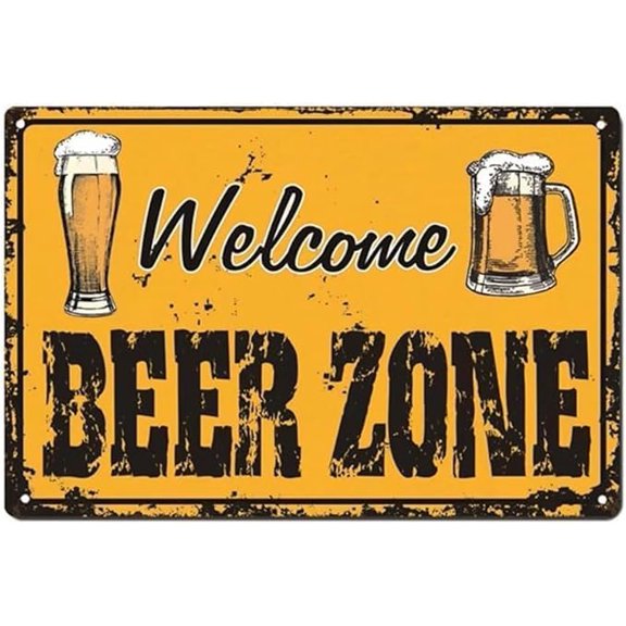 Welcome Beer Zone Sign Retro Vintage Style Easy To Mount Wall Decor For Home Coffee Beer Bar Backyard Bar Pool Gift For Women Men 8x12 Inch