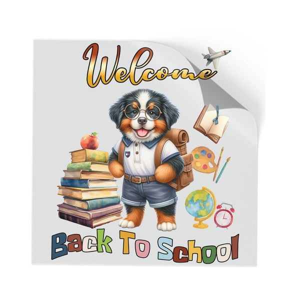 Welcome Bernese Mountain Dog Back to School Vintage Retro Cutout Transfer Sticker Berner Lover Gifts Transparent Decal Art Decor - 02012