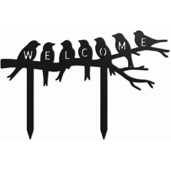 Welcome Bird Metal Decorative Garden Stakes Funny Bird on Branch Metal Silhouette Statues Welcome Garden Ornament Gifts Black Yard Art Decoration for DIY