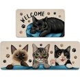 thumbnail image 1 of Welcome Black Cat Kitchen Rugs Set of 2, Tabby Cat Siamese Cat Tuxedo Cat Kitchen Mats Decor Pet Lover Gifts, Paw Prints Floor Door Mat Home Decorations - 17x30 and 17x47 Inch, 1 of 6