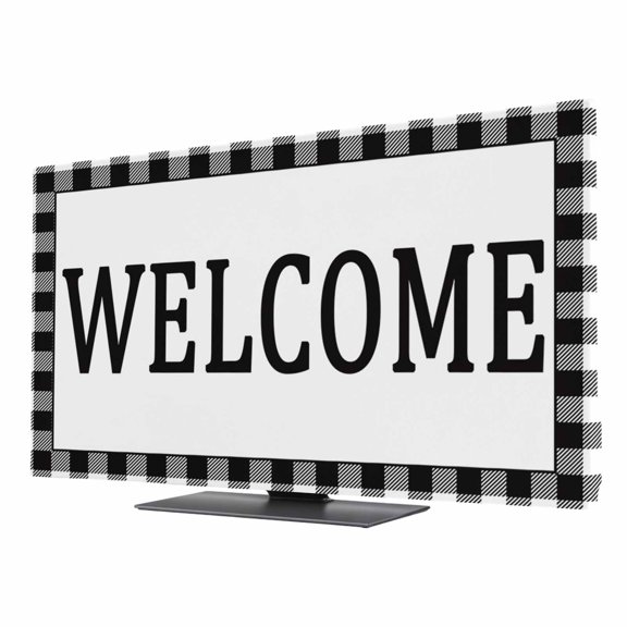 Welcome Black TV Dust Cover 24 Inch, White Buffalo Check Plaid Computer Monitor Cover Dustproof Stretchable Indoor TV Screen Protector for LED LCD Universal Monitors