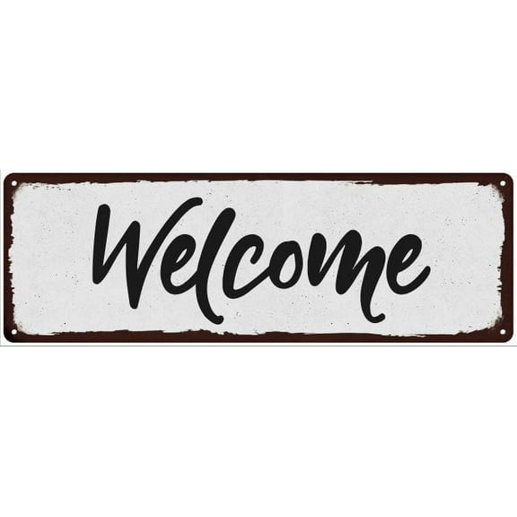 Welcome Black on White Shabby Chic Metal Sign 8x24 Room Decor 108240049008