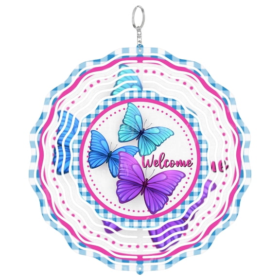 Welcome Blue And Purple Butterfly Spring 3D Wind Spinner Stainless Steel Kinetic Art Insect Lover Garden Gift 10 Inch
