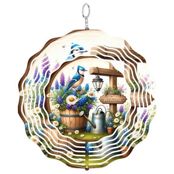 Welcome Blue Jay And Spring Flowers 3D Wind Spinner, Bird Lover Hanging Ornament, Nature Garden Decor, Gift For Mom