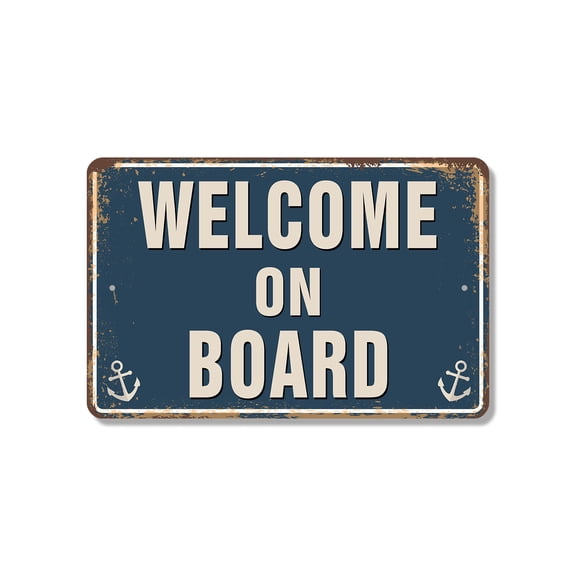 Welcome On Board Street 8 Inch x 12 Inch Novelty Plastic Sign All Hands Happy Sailing Durable Weatherproof UV Protected Perfect for Boats Docks Beach Houses Fun Gift for Captains Crews