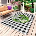 thumbnail image 1 of Welcome Bow Knot Wreath Outdoor Rug 6x9 Ft, Non Slip Washable Area Rug, Summer Flowers Black Gray Plaid Patio Rugs Carpet Runner, Large Floor Mat for Indoor/Outdoor Deck Porch Camping, 1 of 8