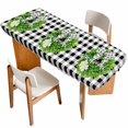 thumbnail image 1 of Welcome Bow Knot Wreath Table Cloths for 8 Foot Rectangle Tables, Summer Flowers Black Gray Plaid Patio Waterproof Elastic Fitted Tablecloths, Washable Rectangular Table Cover for Camping, 1 of 8