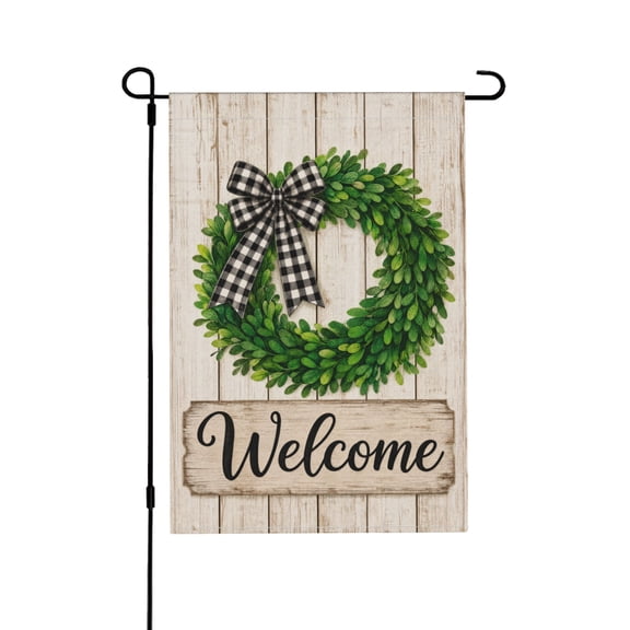 Welcome Boxwood Wreath Rustic Farmhouse Garden Flag For Yard Outdoor Decoration 12x18 in