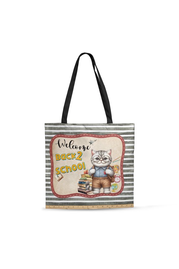 Welcome British Shorthair Back to School Vintage Retro All Over Print 3D Canvas Tote Bag Cat Lover Kitten Owner Gifts Reusable Handbag - 02012