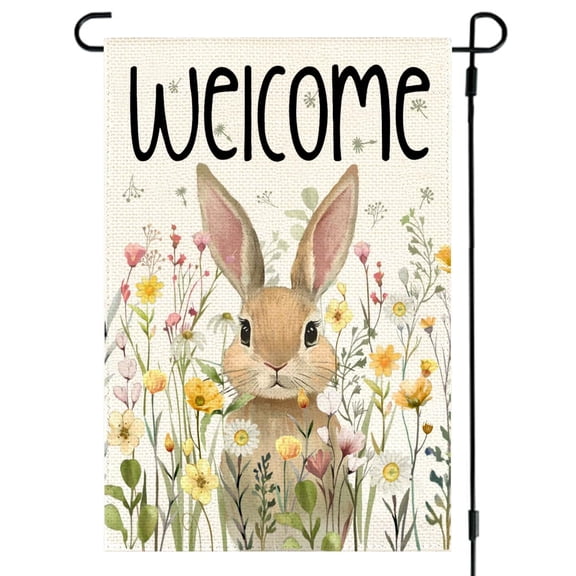Welcome Bunny Yellow Daisy Easter Garden Flag 12x18 Double Sided, Small Spring Holiday Outdoor Yard Decor Flag