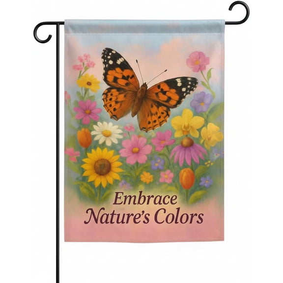 Welcome Butterfly Garden Flag 12x18 Inch Double-Sided Polyester Fall Flag with Monarch and Painted Lady on Wildflowers, Embrace Natures Colors Quote Autumn Outdoor Decoration