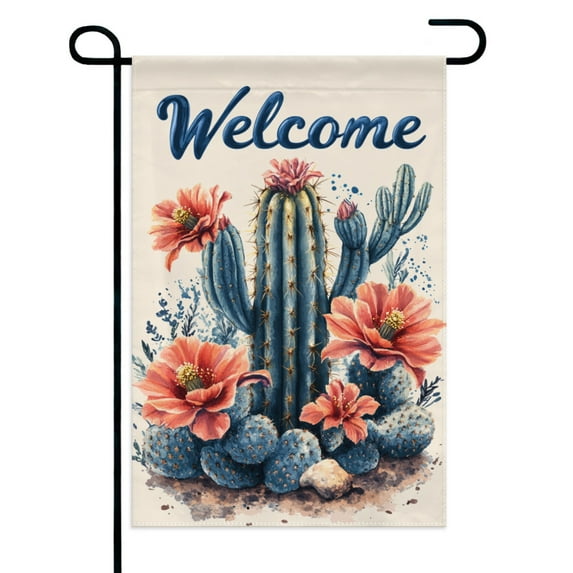 Welcome Cactus Garden Flags 12×18 Inch Double Sided Decorative Yard Banner Seasonal Flag for Outdoor Outside Decor