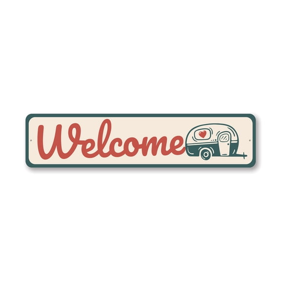 Welcome Camper Aluminum Metal Decor Sign - 4x18 inches