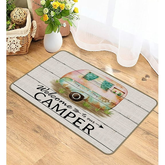 Welcome to Our Camper Decorative Indoor Outdoor Doormat, Camper Front Door Mat for Room Entrance,Camper Door Mat Welcome Mat for Front Door, Campsite RV Decor, Campers Trailer Mat 16x24 Inch