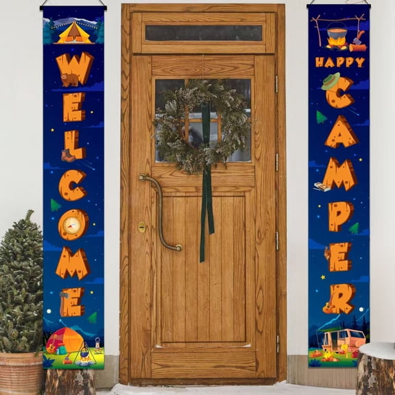 Welcome Camper Porch Banner, Welcome Camp Porch Sign/Welcome Camper Hanging Banner/Camping Porch Hanging Banner for Camping Decorations Party, Welcome Camping Porch Sign for Camping Party Decorations