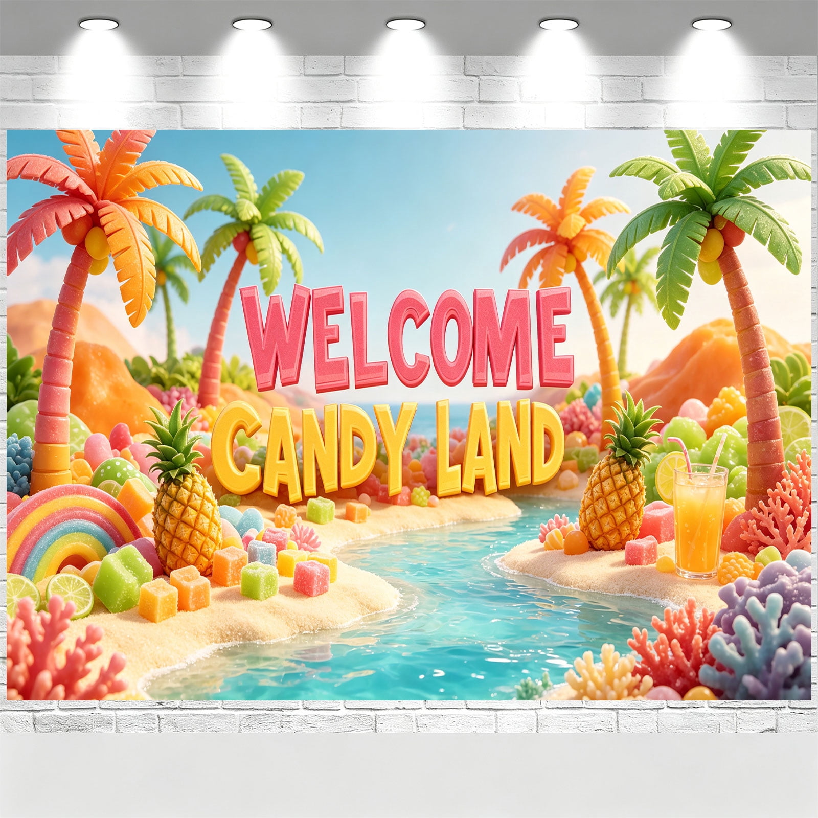 Welcome Candyland Backdrop Tropical Fruit Palm Candyland Banner Sweet