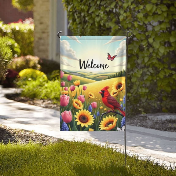 Welcome Cardinal Garden Flag Double Sided Small Seasonal Wildflowers Yard Lawn Spring Summer Garden Flags Outdoor Decor 12x18 Inch Vertical Burlap Decorations