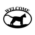 thumbnail image 1 of Welcome Cat Metal Wall Sign or Front Door Hanger | Feline Metal Wall Sign | Cat Welcome Sign in Metal | Cat Themed Sign in Red Black Silver | Indoor Outdoor Front Door Sign Made in USA, 1 of 6