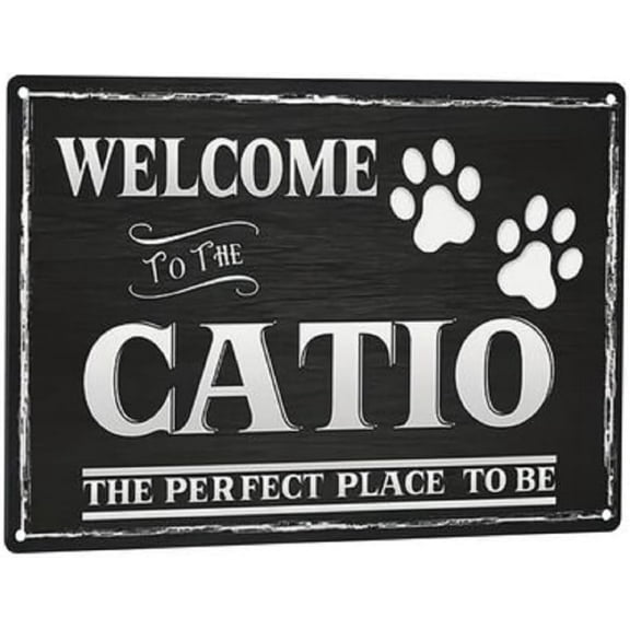 "Welcome to the Catio - The Purrfect Place to Be" Metal Tin Sign 8x12 Inch - Rust-Resistant Indoor/Outdoor Wall Decor with Pre-Drilled Holes, Cat Lover Gift for Home, Garage, Cattery Decoration