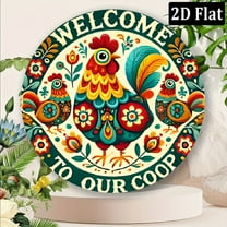 Welcome to Our Chicken Coop_ Vintage Aluminum Wall Art - 8*8 Inch Round Rustic Metal Sign with Hand-Painted Rooster Design, Perfect for Garage, Restaurant, Coffee Bar Living Room Decor, Coffee Bar