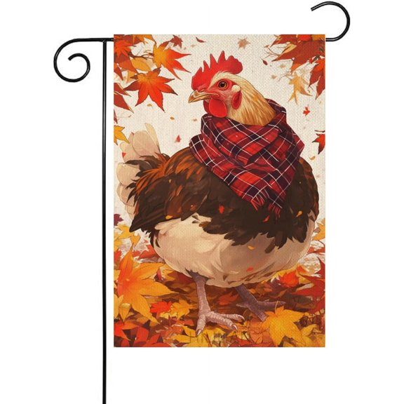 Welcome Chicken Garden Flag Double Sided 12x18 Inch Outdoor Fall House and Yard Decoration