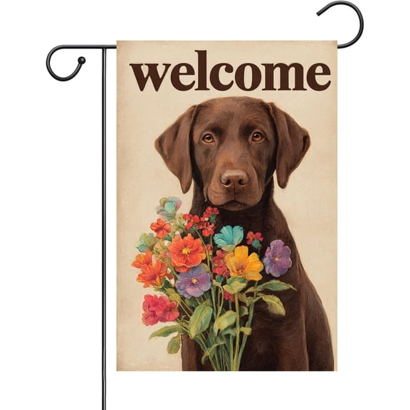 Welcome Chocolate Labrador Dog Garden Flag 12x18-Inch Double-Sided Linen Spring Summer Dog Seasonal Yard Outdoor House Decoration