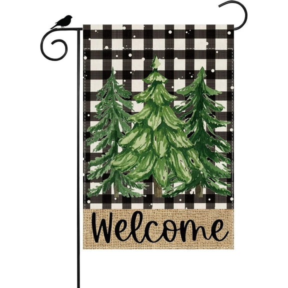 Welcome Christmas Black Tree Xmas Garden Flag Winter Small Burlap 12x18 Inch Vertical Double Sided Outside Yard Holiday Outdoor Farmhouse Decoration