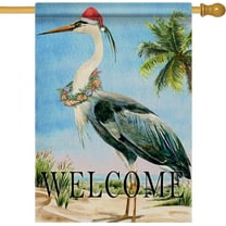 Welcome Christmas Coastal Seabird Large House Flag, Xmas Garden Yard Decorative Beach Ocean Home Outside Decorations, Winter Nautical Sea Burlap Outdoor Decor Double Sided 28 x 40