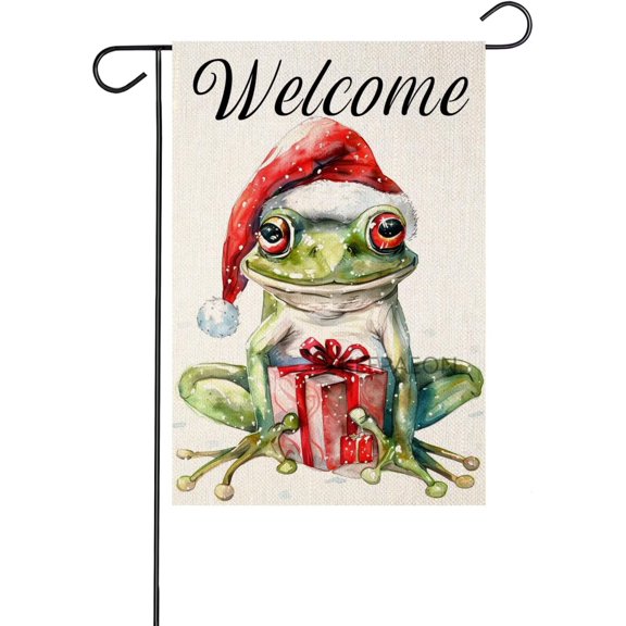 Welcome Christmas Double Sided Frog Winter Rustic Outdoor Garden Yard Flag 12x18 Inch