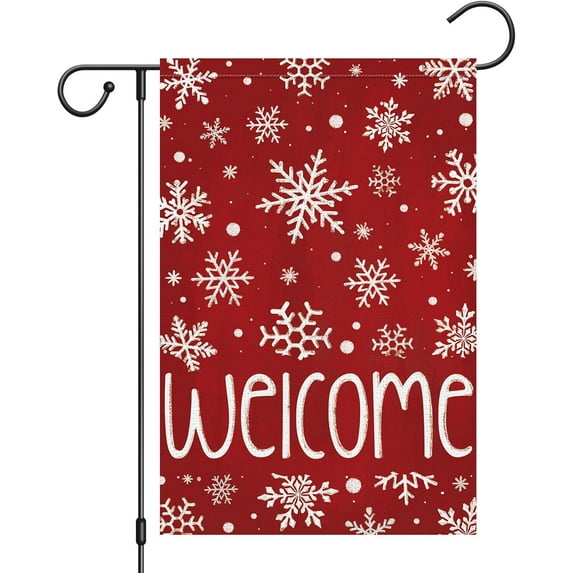 Welcome Christmas Garden Flag 12x18 Inch Double Sided Burlap, Winter Snowflake Yard Flags for Holiday Xmas Yard Outdoor Decoration(ONLY FLAG)