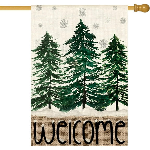 Welcome Christmas Garden Flag 28x40 Inch Double Sided Outside, Christmas Tree Winter Holiday Yard Outdoor Decorative Flag