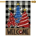 thumbnail image 1 of Welcome Christmas Pine Tree House Flag Double Sided, Xmas Buffalo Plaid Check Decorative Garden Yard Outdoor Large Decor, Winter Holiday Farmhouse Burlap Home Outside Decoration 28 x 40, 1 of 6