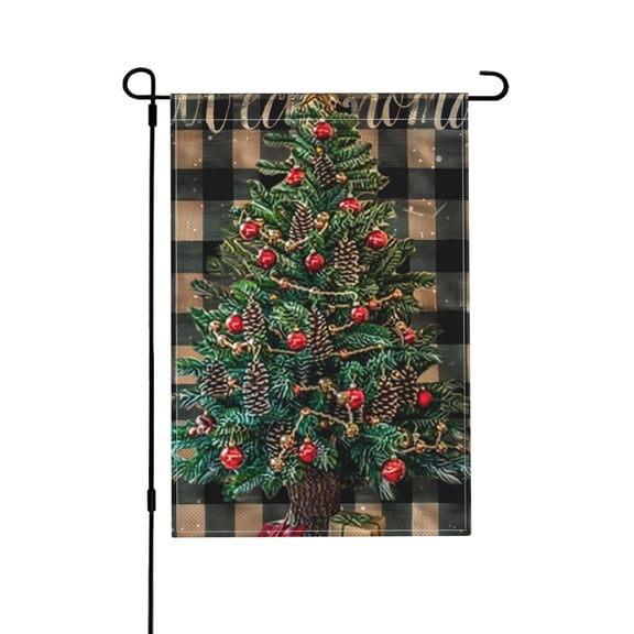 Welcome Christmas Red Tree Xmas Garden Flag Winter Small Burlap 12x18 Inch Vertical Double Sided Outside Yard Holiday Outdoor Farmhouse Decoration