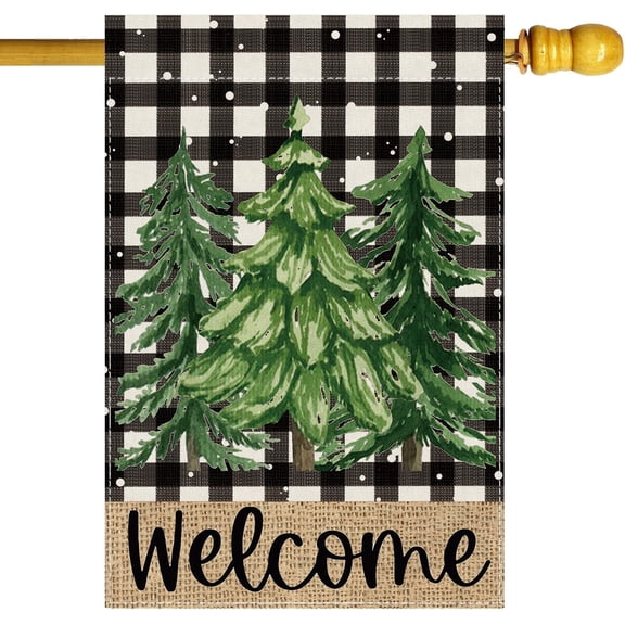 Welcome Christmas Red Tree Xmas Garden Flag Winter Small Burlap 12x18 Inch Vertical Double Sided Outside Yard Holiday Outdoor Farmhouse Decoration