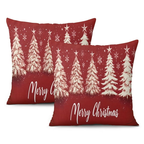 Welcome Christmas Snowflake Pine Tree Throw Pillows Cover Beautiful Square Cushion Covers Set of 2 Vintage Throw Cushion Case for Room Home Patio Bedroom Livingroom