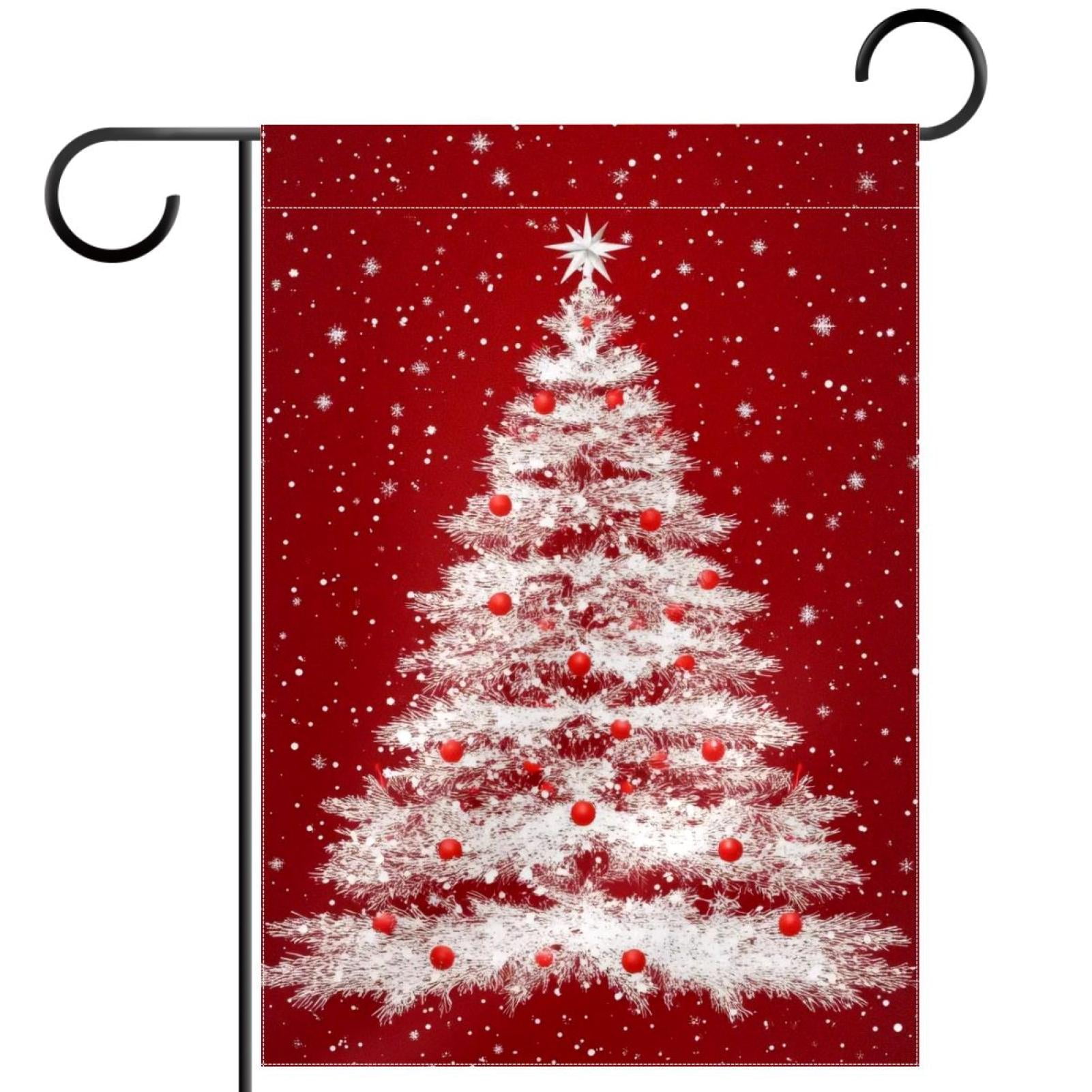 Welcome Christmas Tree Red Snowflakes Garden Flag, Vertical Double Sided Small House Flag, Yard Farmhouse Outdoor Deck Veranda Lawn Decor 28x40 Inch
