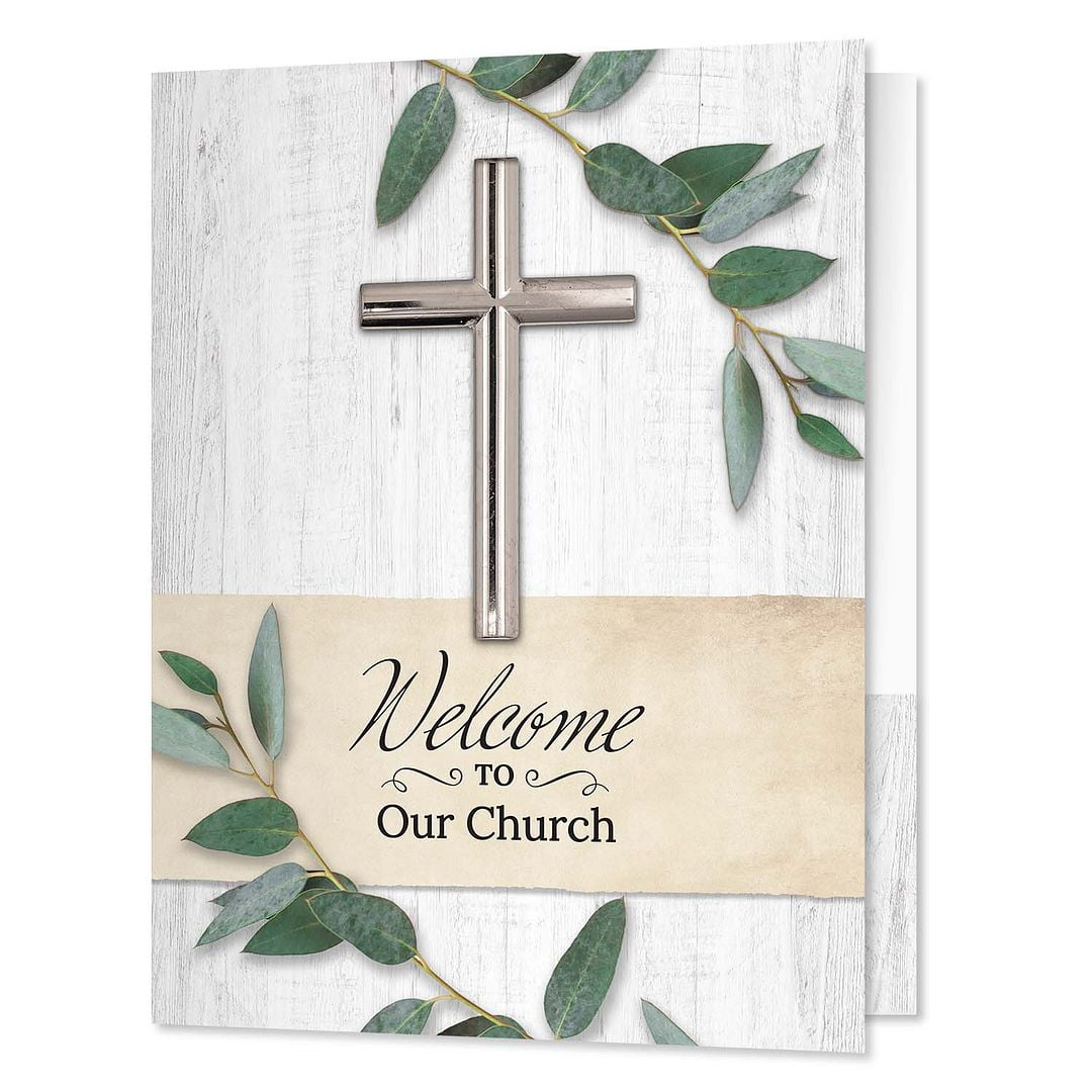 Welcome To Our Church Folders / 25 Greenery Religious / 2 Pocket Christian Visitor Gathering Folders / 9" x 12" New Member Welcome Folder / Made In The USA