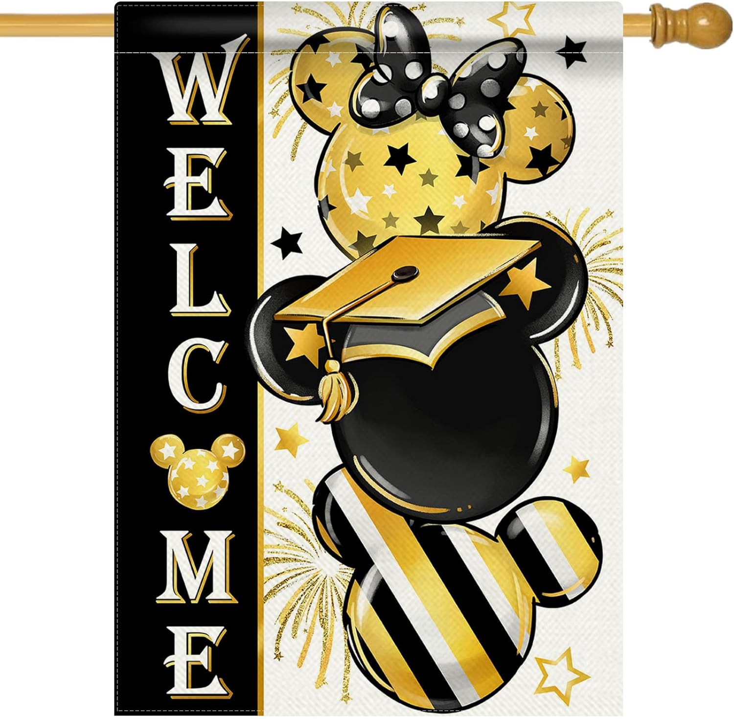 Welcome Class Of 2024 Congrats Grad Decorative House Flag, Black Gold ...