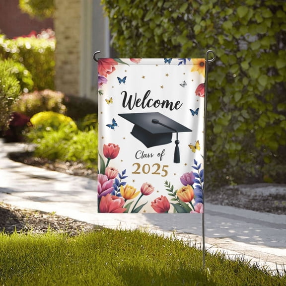 Welcome Class Of 2025 Graduation Garden Flag Double Sided Floral Butterfly Design 12x18 Inch Outdoor Yard Decor Spring Summer House Flag