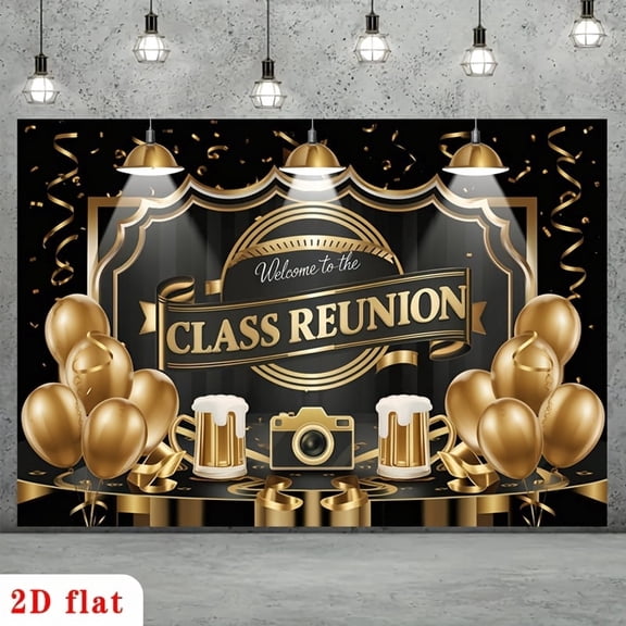 Welcome to The Class Reunion Backdrop 20th 30th 40th Reunion Background Golden Balloons Happy Anniversary Classmate Reunion Party Decorations Banner Supplies Photo Booth Props